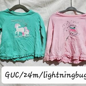 Coordinating Twin Kids Unicorn Shirts - Green and Pink